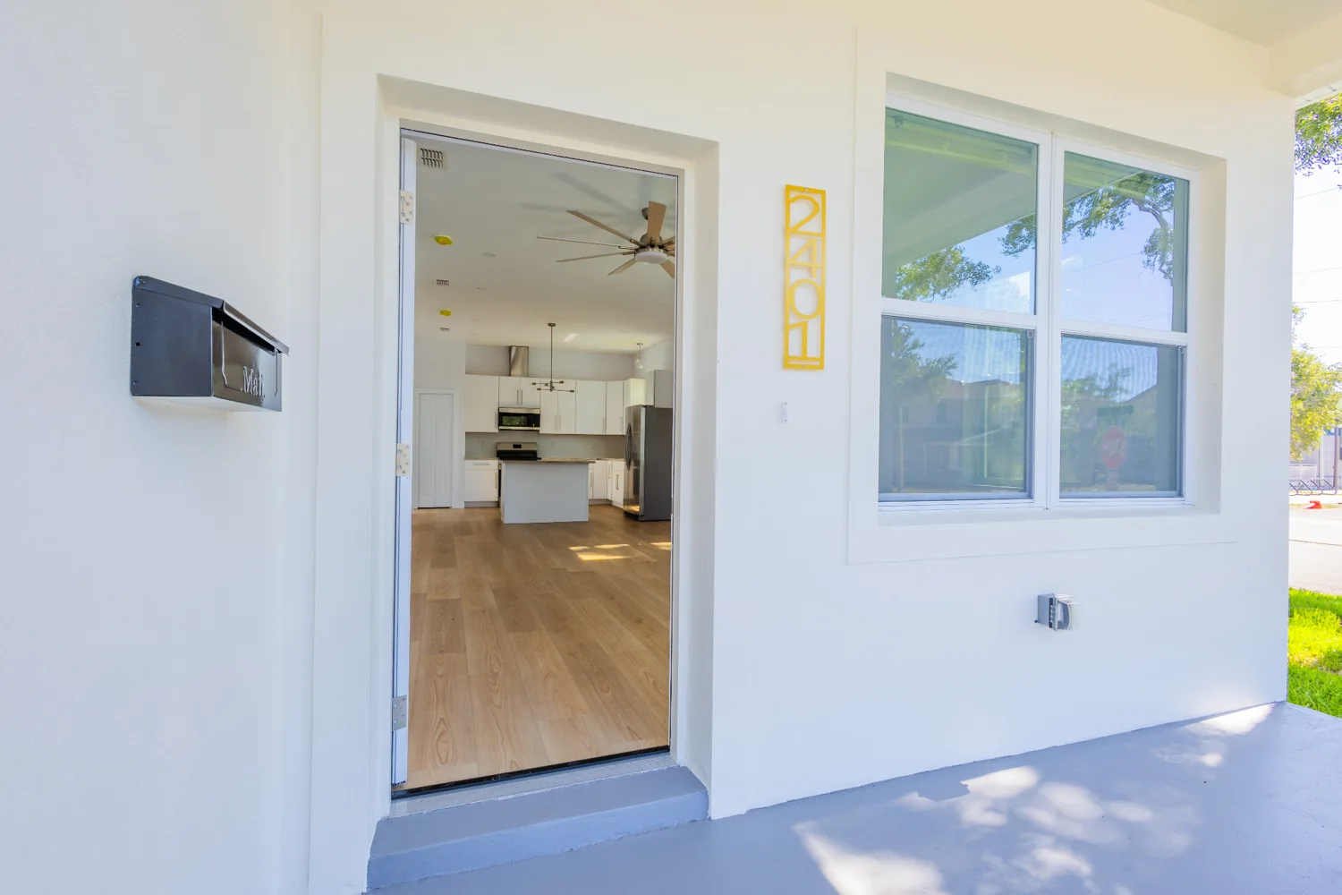 Entryway with an open front door